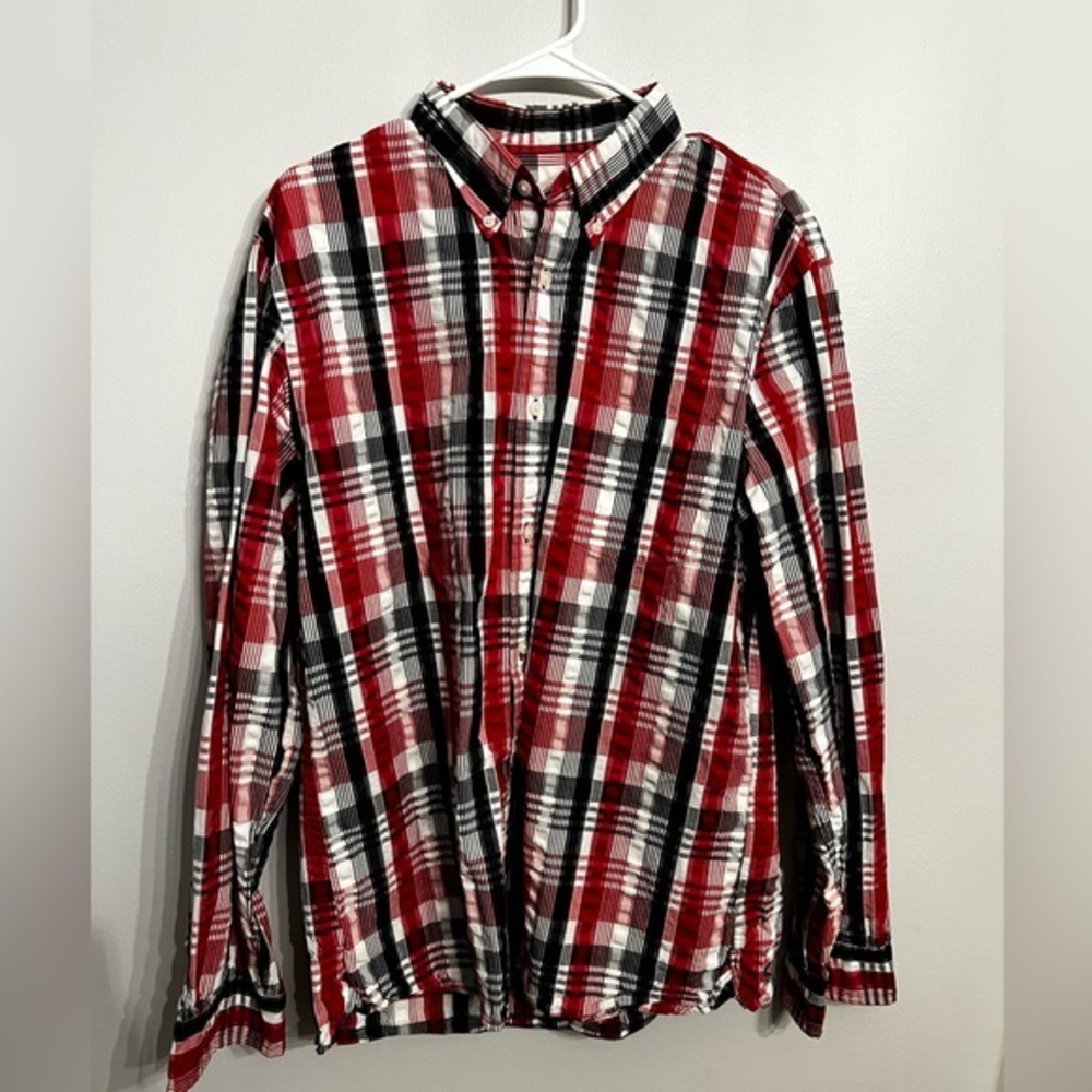 Brooks Brothers  seersucker red white and blue plaid  button down shirt X L‎